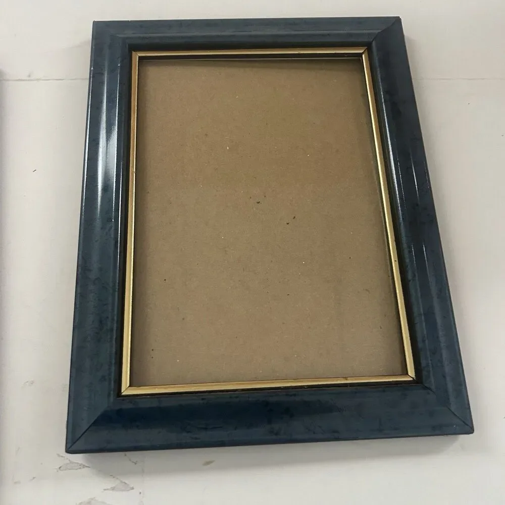 Set of 2 Vintage Faux Marble Picture Frame Green/Blue with Elegant Gold Trim 5x7